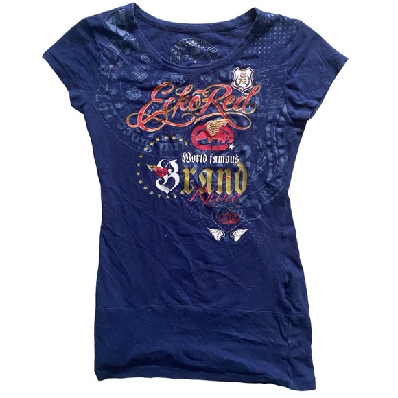 ECKO RED DARK PURPLE AND RED 2000'S PRINTED LONG T-SHIRT SIZE SMALL - Picture 1 of 2